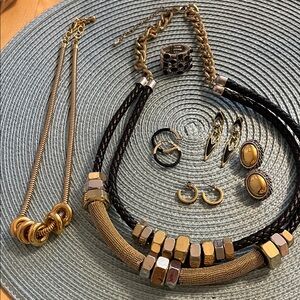 Leather and Mixed Metal Hardware Jewelry Set- 7 pieces